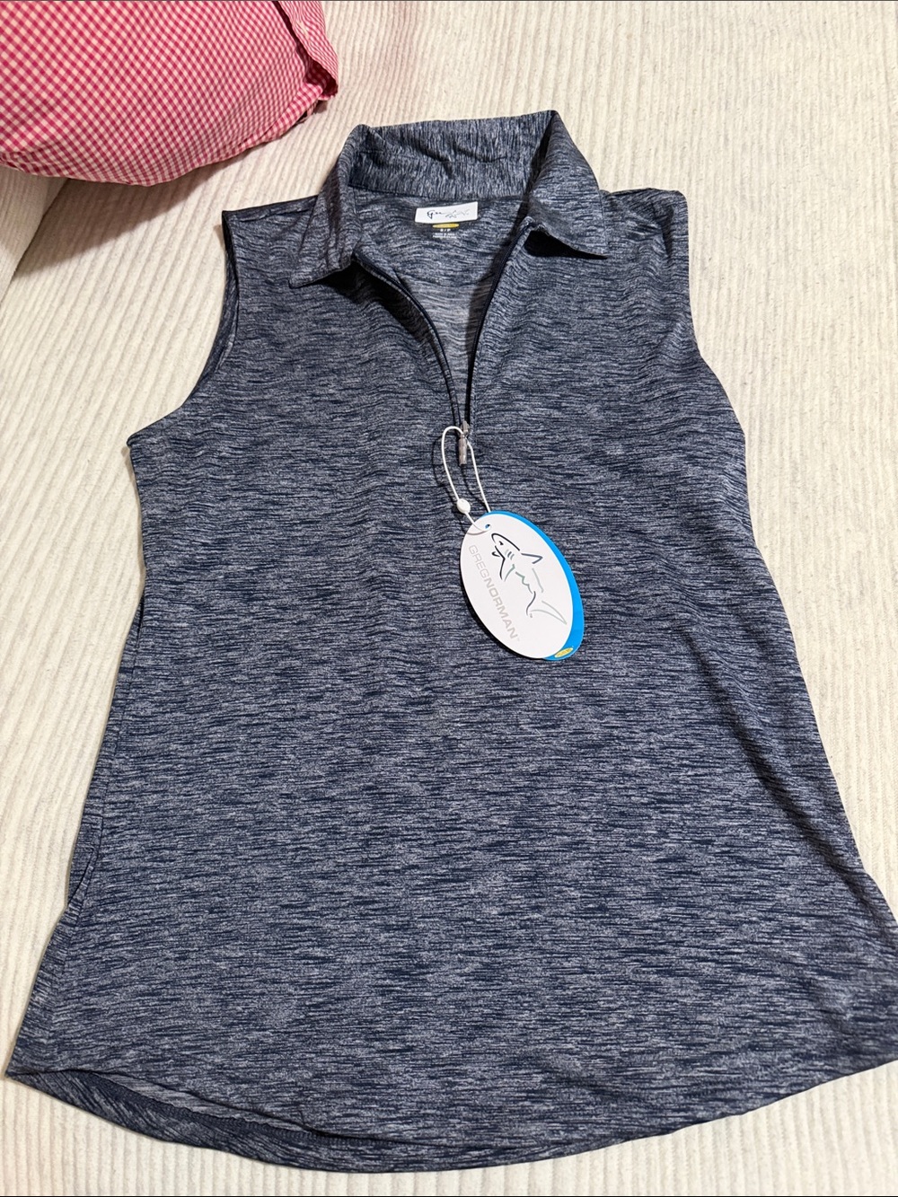 Greg Norman Collection Heathered Navy Zip Mock Polo